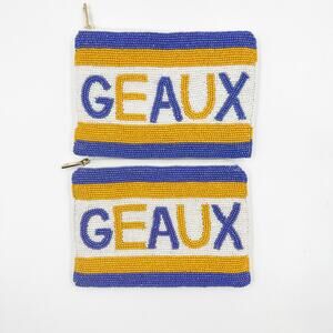 LSU GEAUX Tigers Beaded Coin Purse HARPER Privacy Pouch Purple Gold White NEW